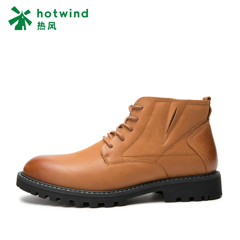 热风hotwind时尚经典平底男士休闲鞋加绒系带短靴男H41M7426