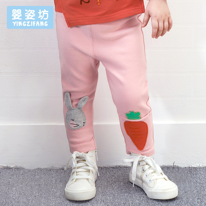 秋季新款女童运动休闲百搭可爱小兔纯色简约修身长裤 韩版