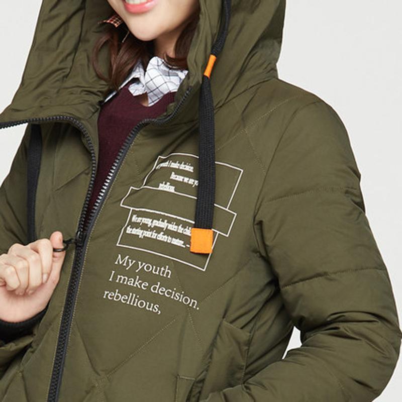 冰洁bengen冬季女士连帽羽绒服中长过膝冬外套羽绒服