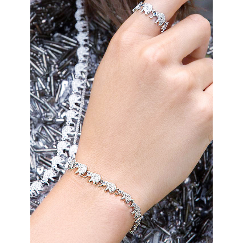 apmmonaco大象银手链女士百搭镶晶钻时尚手串首饰银配饰ab3696xkb