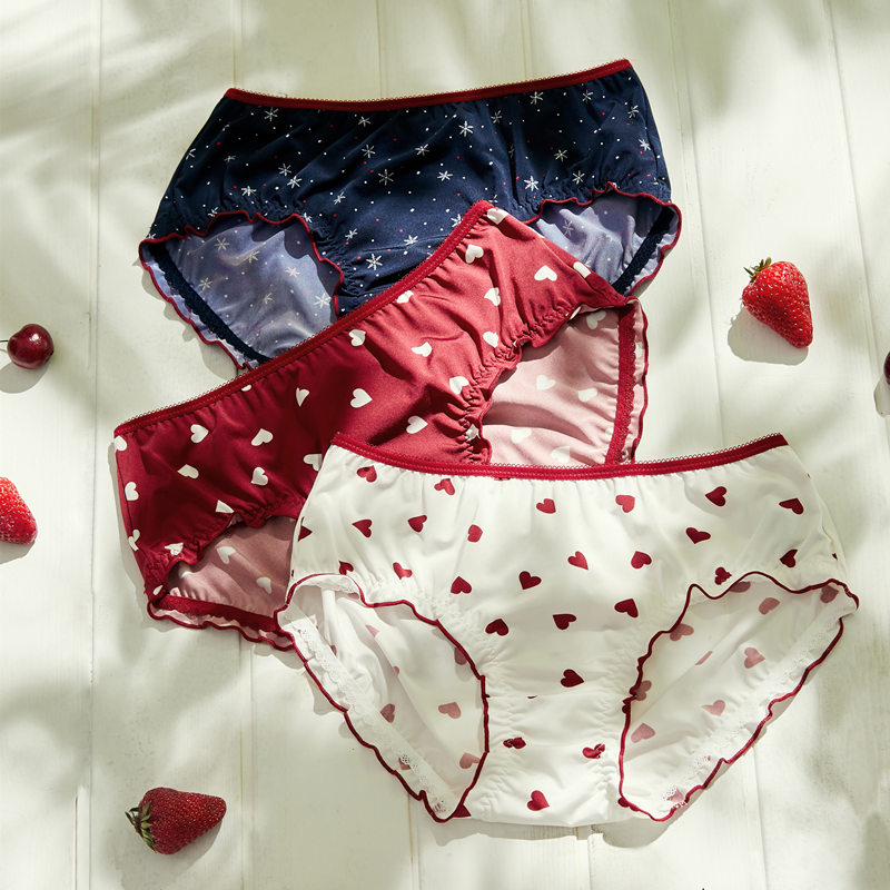 歌瑞尔3条装新品时尚内裤女甜美可爱中腰平角裤bwm20041参数