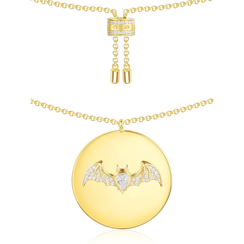 apmmonaco金黄色镶晶钻蝙蝠吊坠925银项链女士时尚锁骨颈链颈饰首饰品