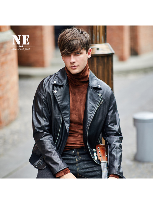 伯爵卓尔(earl joel)男士皮衣 伯爵卓尔皮衣男2018秋季新品黑色机车