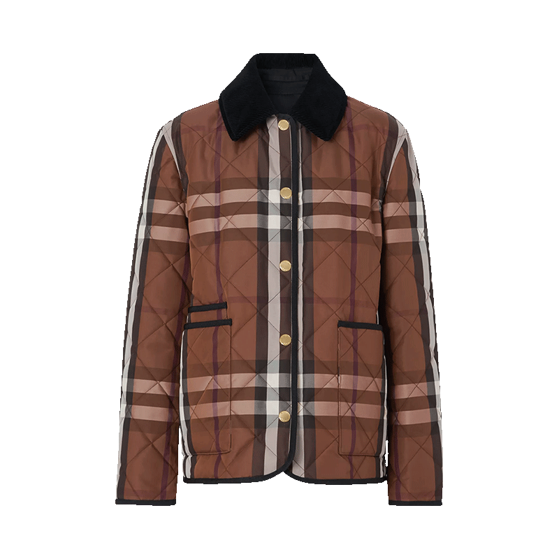 博柏利burberry女款灯芯绒衣领菱形绗缝棉服夹克上衣外套8060487