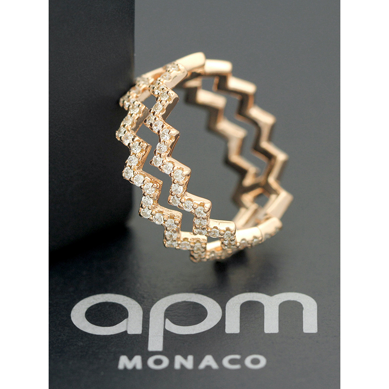 apm MONACO经典双行镶晶钻Z字形925银戒指时尚人气女士首饰食指尾戒A17873OX R17873OX