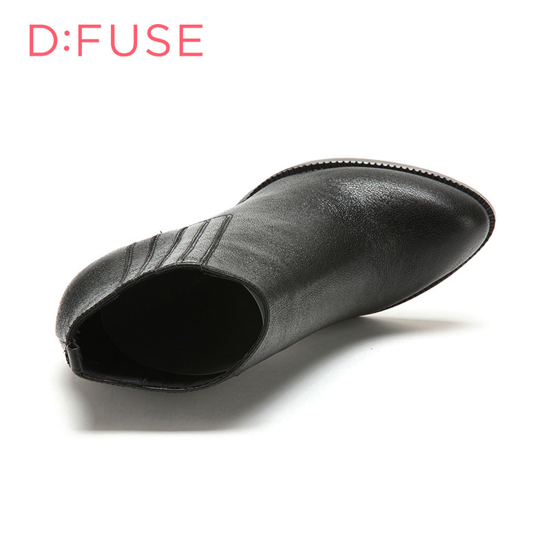 D：Fuse/迪芙斯短靴冬季新款牛皮尖头超高粗跟女鞋DF54115033_VHt15
