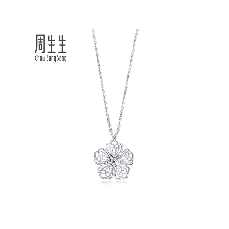 周生生(CHOW SANG SANG)Pt950铂金LACE蕾丝花项链白金项链女定价