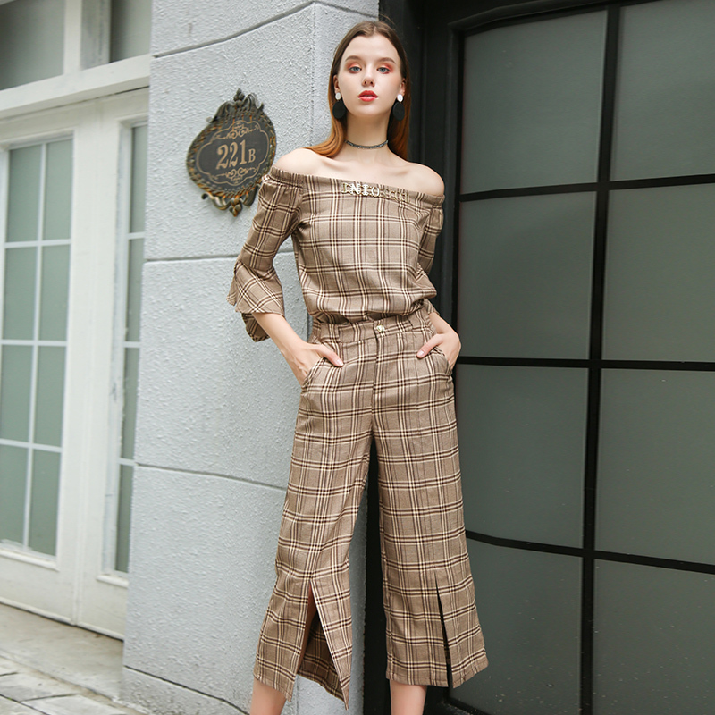 美丽衣橱一字肩套装女2018秋新款时尚性感女神范裤子两件套潮A7