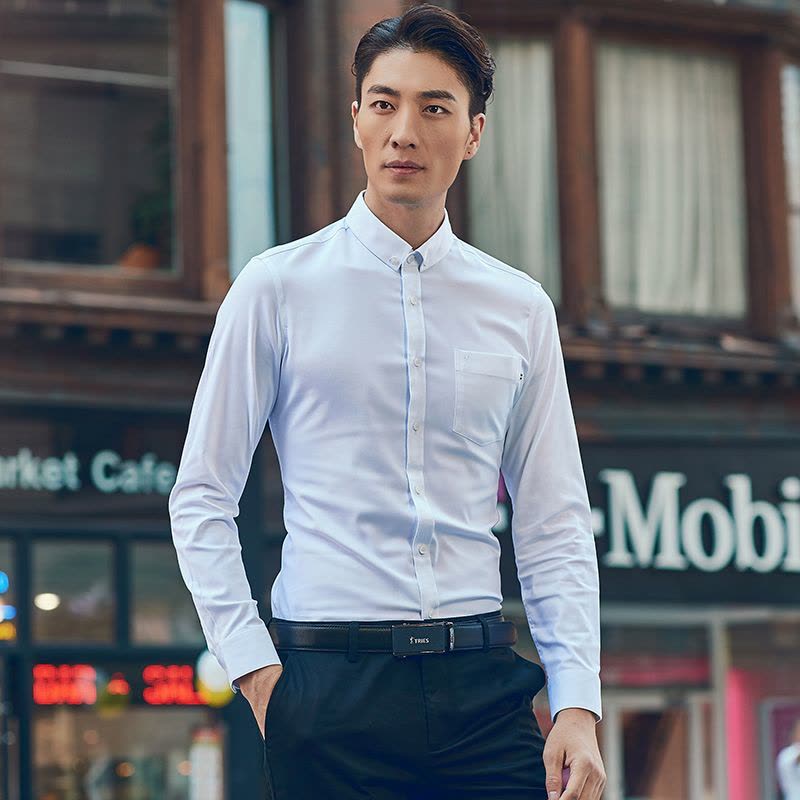 才子男装秋季新款男士衬衫长袖男白衬衣商务休闲竹纤维抗皱工装 38 白色图片