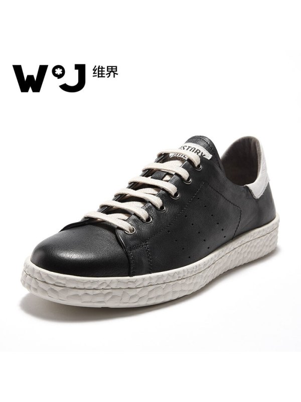 维界W*J韩版秋季新款男鞋透气个性青年潮鞋真皮时尚运动休闲板鞋 绿色 39
