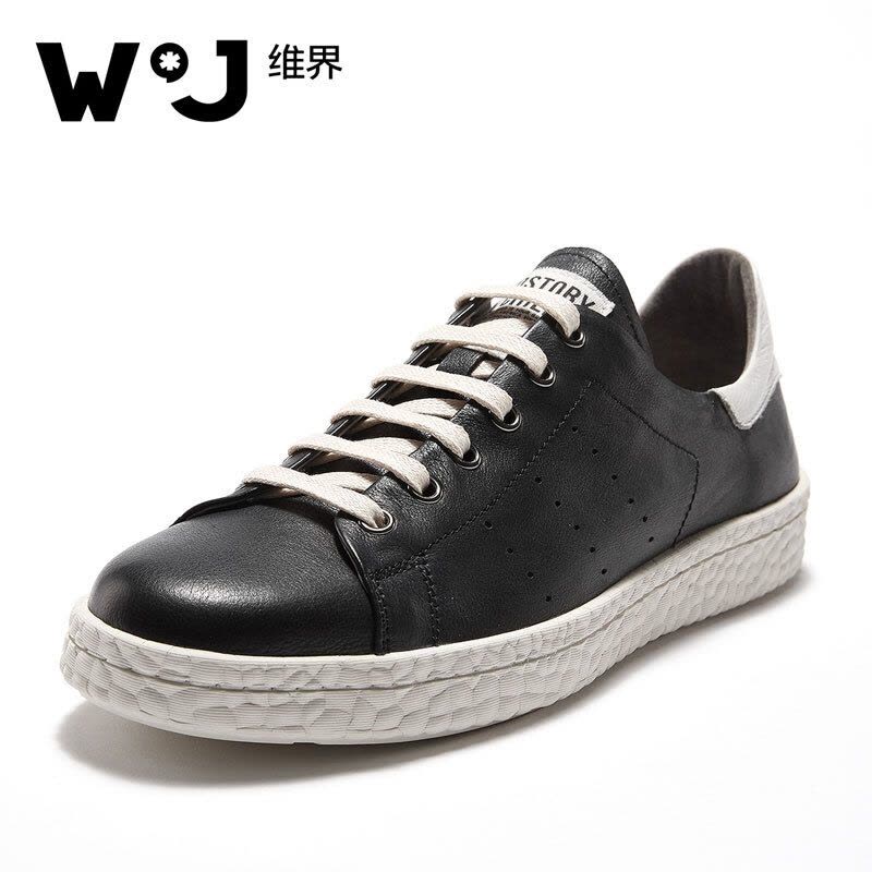 维界W*J韩版秋季新款男鞋透气个性青年潮鞋真皮时尚运动休闲板鞋 绿色 39图片