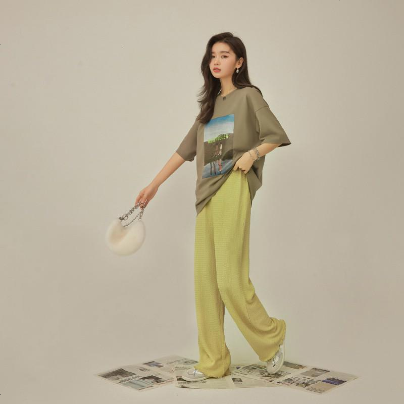 OtherMix褶皱阔腿休闲裤2021年夏季新款高腰拖地薄款女式长裤子潮