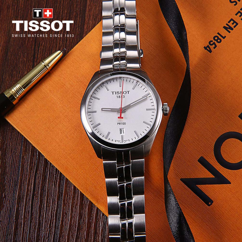 天梭(TISSOT)瑞士手表 PR100系列日历窗格钢带男士石英表T101.410.11.031.01