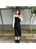 黑色吊带连衣裙气质显瘦小黑裙赫本风夏款韩版A字中长款裙子INS潮