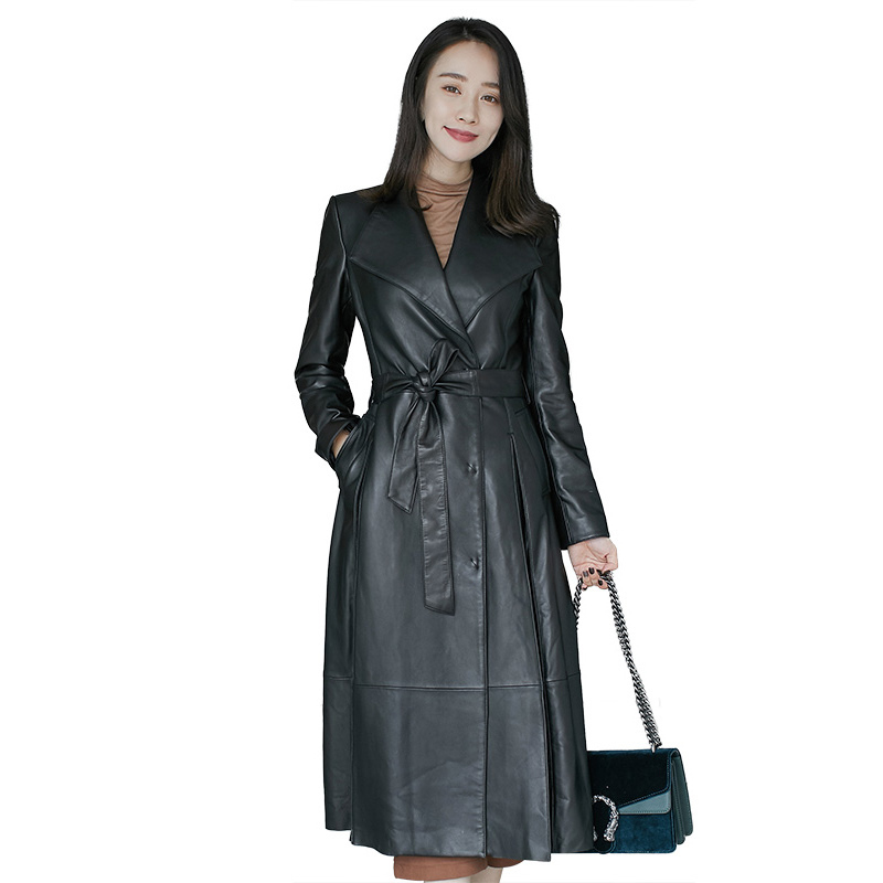 憨厚皇后 2018春季新款海宁真皮皮衣女装长款修身绵羊皮外套70