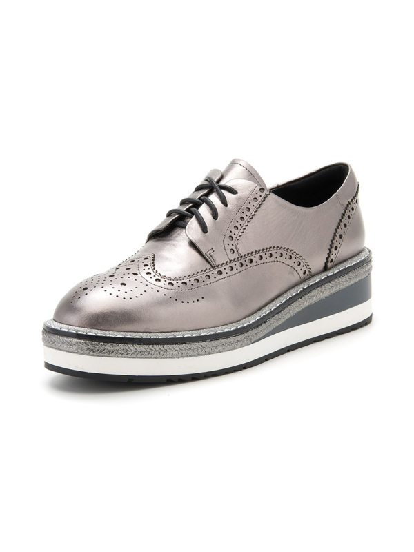 ST&SAT/星期六新品牛皮革交叉系带圆头中跟厚底休闲单鞋女SS91112107