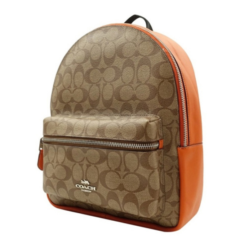 蔻驰coach奢侈品奥莱款女士背包时尚潮流c纹logo拼皮可调节肩带双肩包