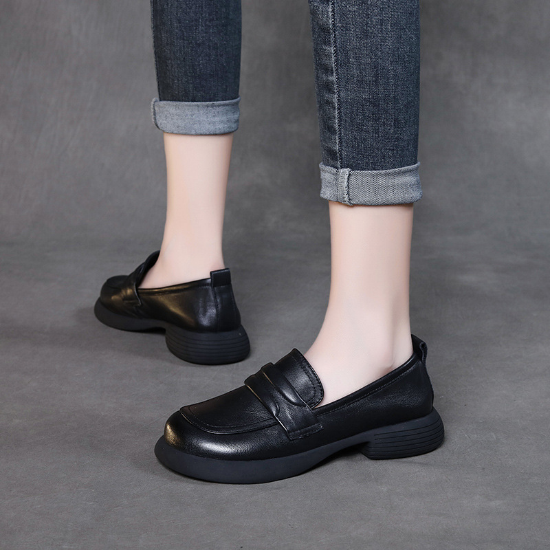 头层牛皮百搭小皮鞋秋季新款手工真皮女鞋平底软底套脚一脚蹬单鞋