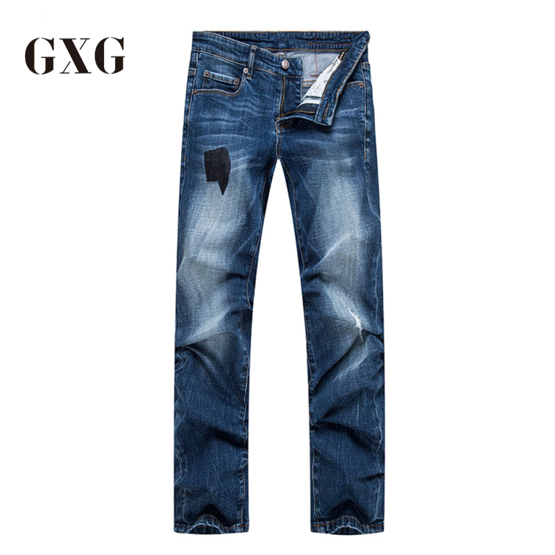 GXG牛仔裤男 男装修身型青年时尚潮流百搭直筒牛仔裤男修身小脚潮