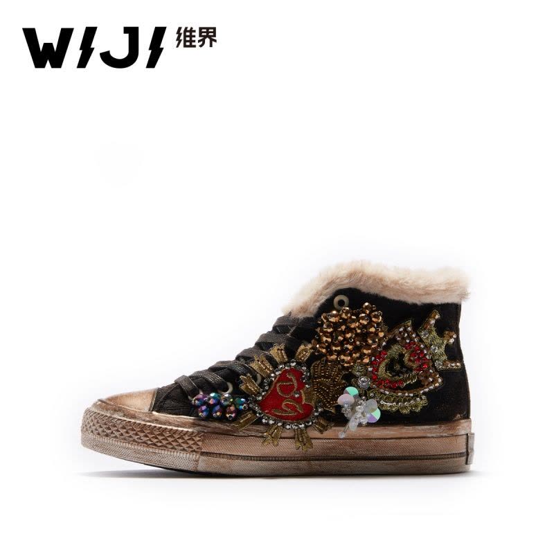 WIJI冬季新款加绒保暖高帮帆布鞋休闲舒适个性潮流青春靓丽女鞋女图片