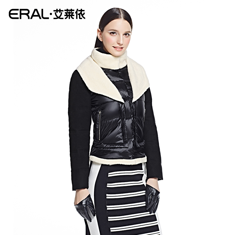ERAL/艾莱依冬季羊羔毛机车夹克保暖修身羽绒服女短款羽绒衣2042D