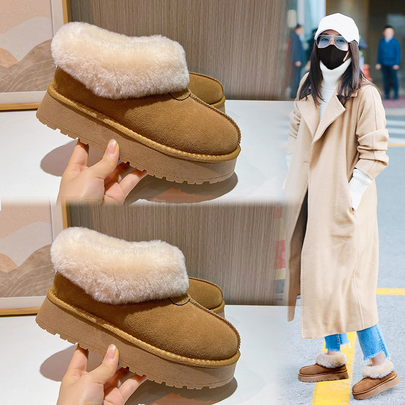 真皮雪地靴女冬季新款厚底加绒保暖真毛短靴休闲时尚面包女靴