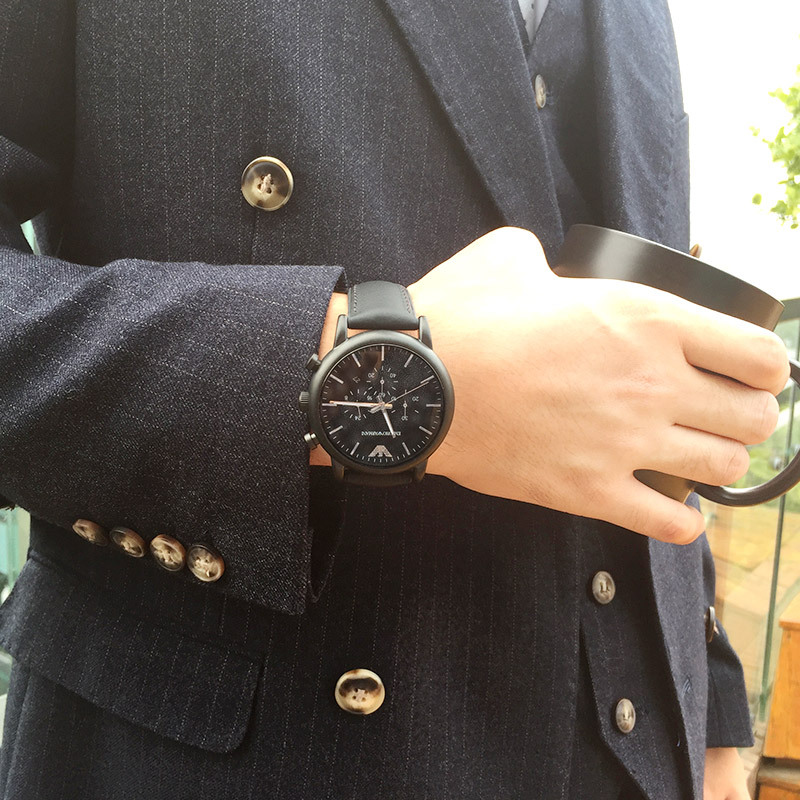 阿玛尼(EMPORIO.ARMANI)手表皮制表带时尚休闲简约石英表男士腕表AR1970