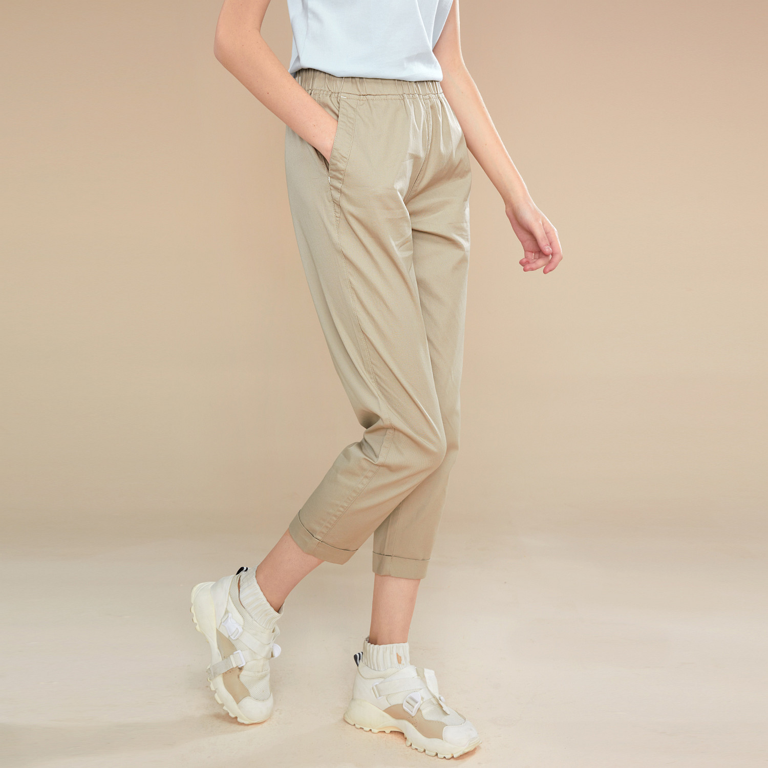 佐丹奴女纯棉七分裤 女装休闲锥形裤子 女士松紧腰7分裤 13429506