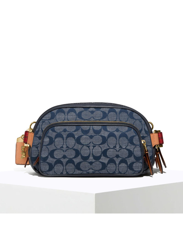 COACH\蔻驰 CHAMBRAY 男女通用款 中性款腰包单肩斜挎包 logo印花牛仔 26*14*7CM