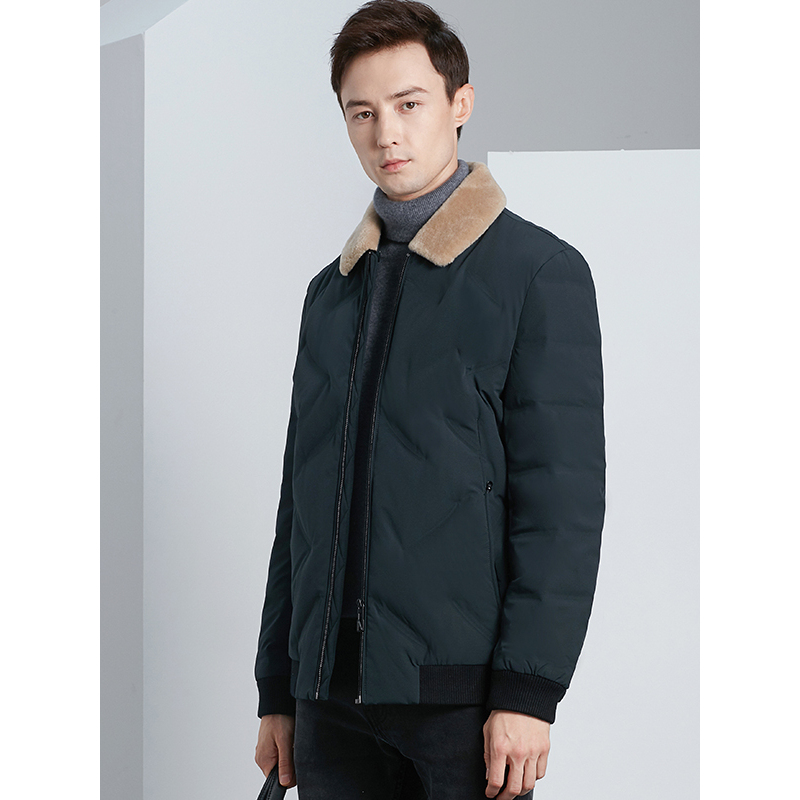 雅鹿反季羽绒服男士商务短款2019新款柔软羊羔毛领加厚冬装外套y