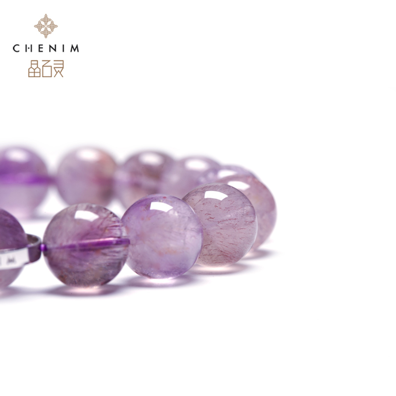 chenim/晶石灵巴西紫发晶手链天然超级七三轮骨干水晶手珠串礼物