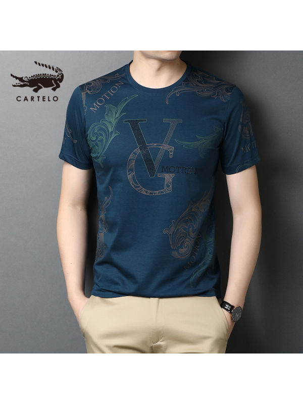 卡帝乐鳄鱼cartelo短袖t恤男夏季新款纯色圆领衫中青年休闲男丝光棉