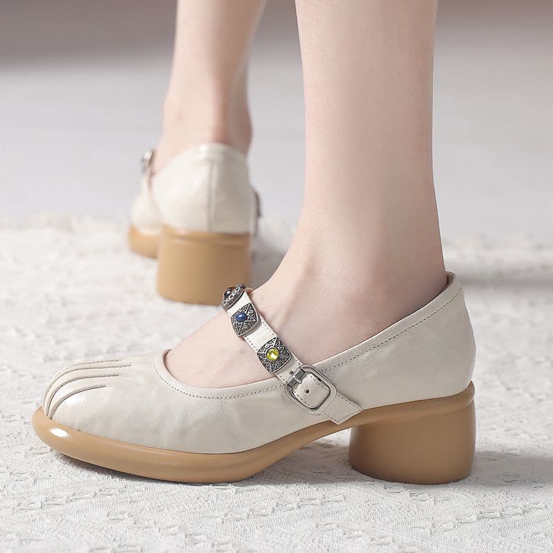 25新款玛丽珍鞋深口羊皮单鞋圆头复古厚底中跟乐福鞋单鞋时尚女鞋图片