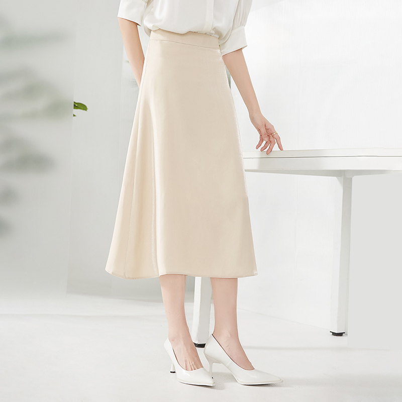晚白2021春季新品简约通勤纯色高腰百搭职业A字裙半裙半身裙女