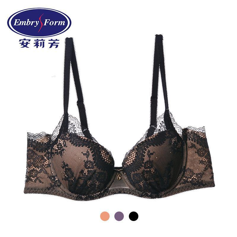 安莉芳 性感蕾丝调整型收副乳内衣女士下厚上薄款聚拢文胸EBW0023