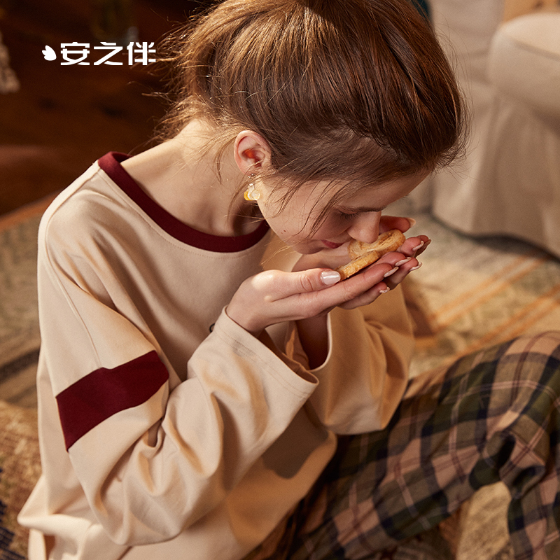 情侣睡衣女春秋纯棉长袖简约休闲韩版格子家居服男时尚宽松