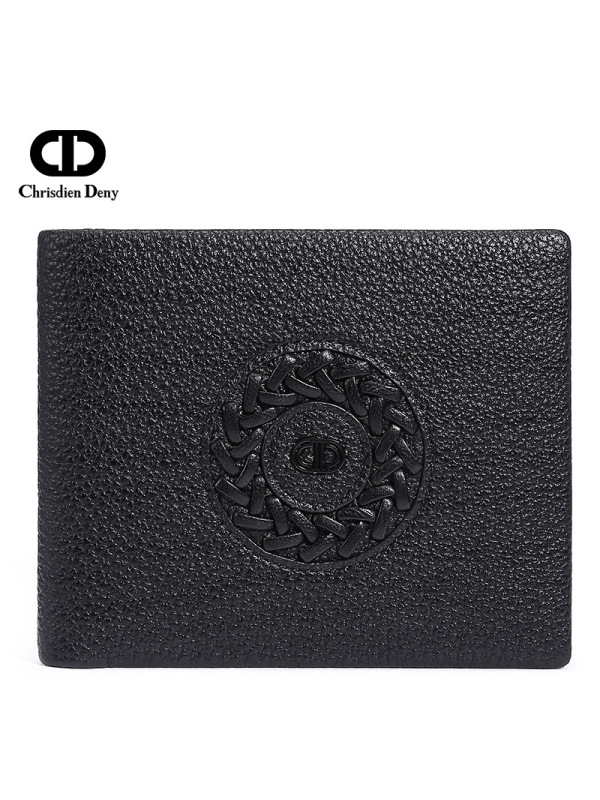 克雷斯丹尼2019新款秋冬头层牛皮男士短款钱包横款时尚编织钱夹w