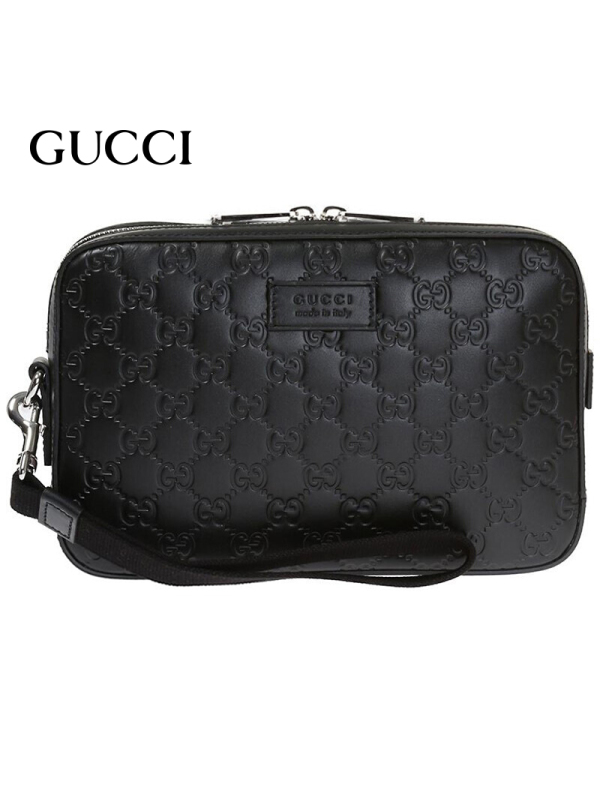 gucci 古驰 gucci男包 黑色经典牛皮gg压花手拿包