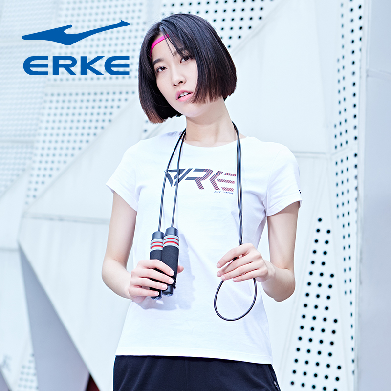 鸿星尔克（erke）2018夏季简约女款圆领短袖针织衫舒适运动T恤12218219468