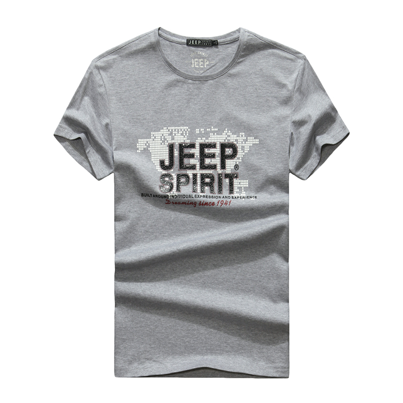 JEEP/吉普夏季薄款短袖T恤男圆领印花套头青年休闲大码打底t恤