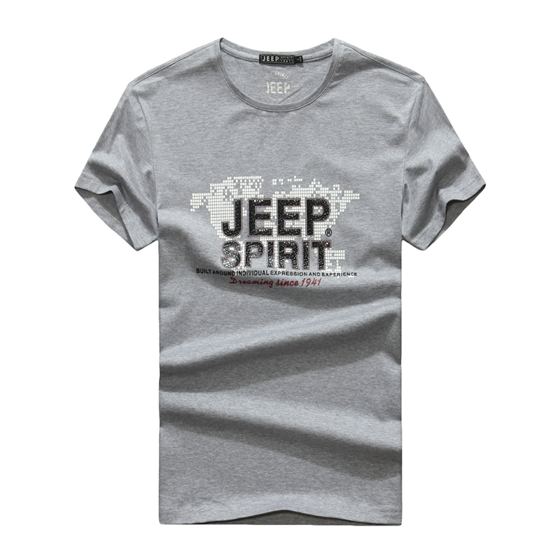 JEEP/吉普夏季薄款短袖T恤男圆领印花套头青年休闲大码打底t恤