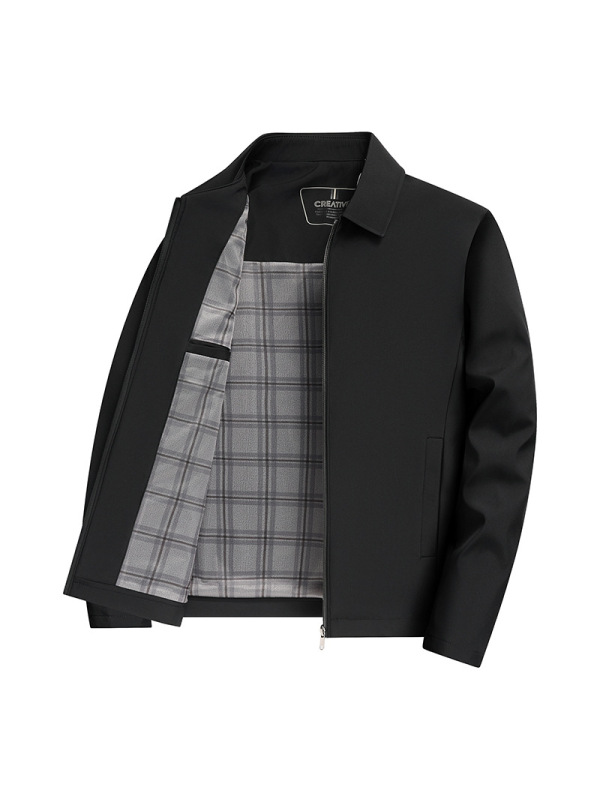 休闲翻领商务夹克男中年爸爸装秋季新款纯色拉链男士外套