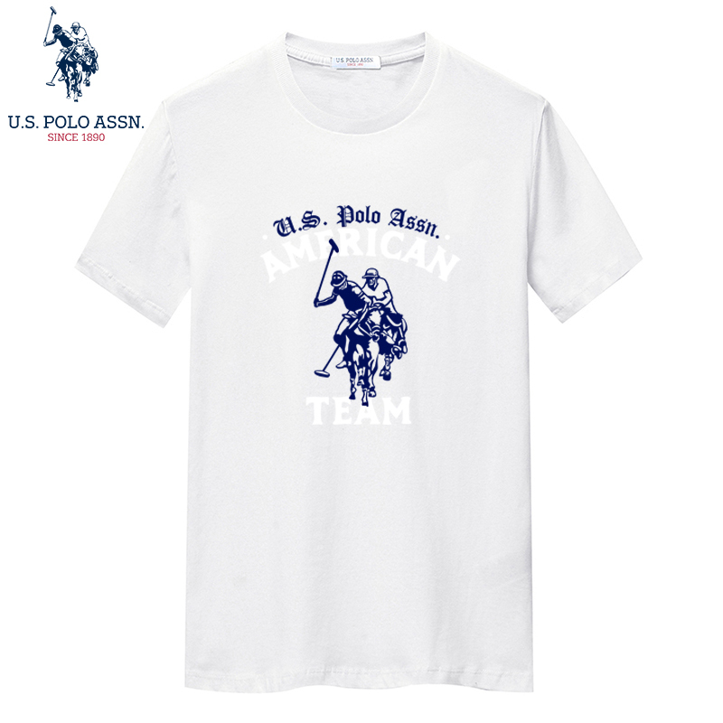 USPOLO ASSN（100%棉）夏季新款男士短袖T恤衫潮牌运动休闲时尚简约圆领印花图案宽松上衣