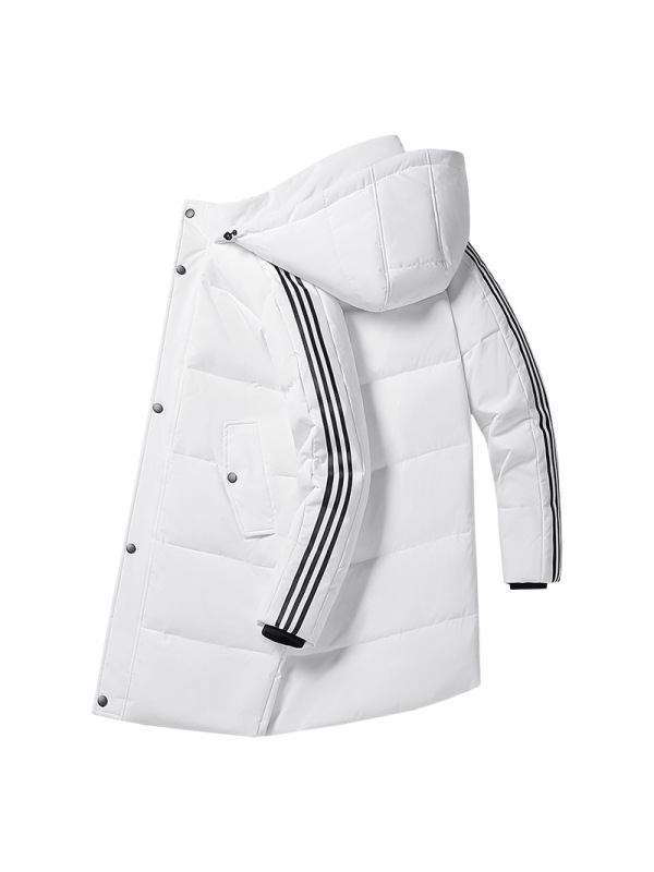 冬季男士羽绒服潮牌青少年中长款三条杠大衣户外男装连帽加厚外套