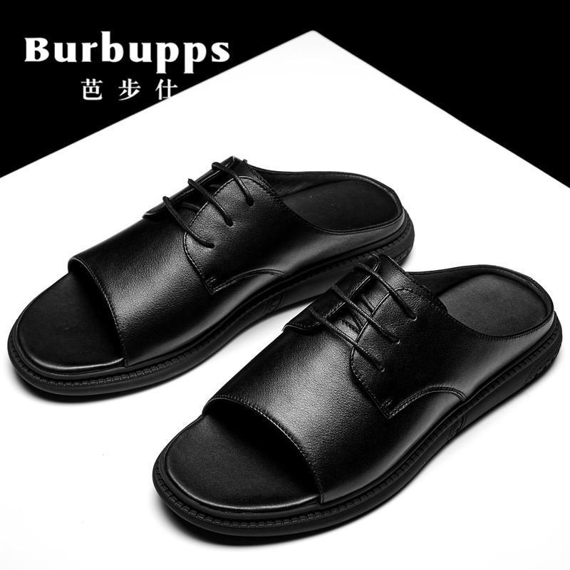 芭步仕burbupps拖鞋男夏季时尚头层牛皮凉鞋男真皮沙滩鞋男士外穿人字