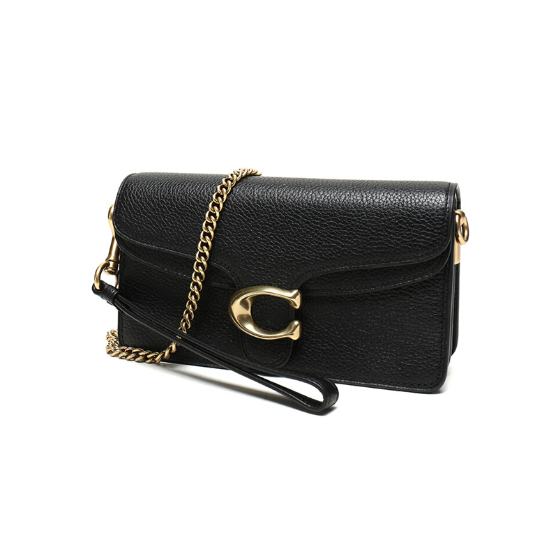 蔻驰coachtabby抛光鹅卵石纹链条单肩斜挎女包黑色小号76197b4bk