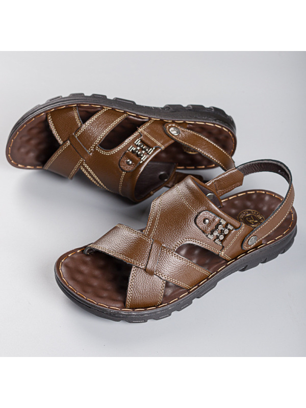 男凉鞋真皮夏季拖鞋新款头层牛皮男士休闲沙滩鞋爸爸鞋子