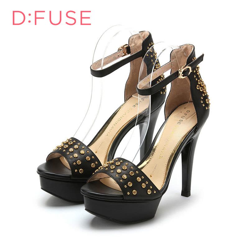 D：Fuse/迪芙斯夏新品羊皮铆钉水钻超高跟女凉鞋DF52113021图片