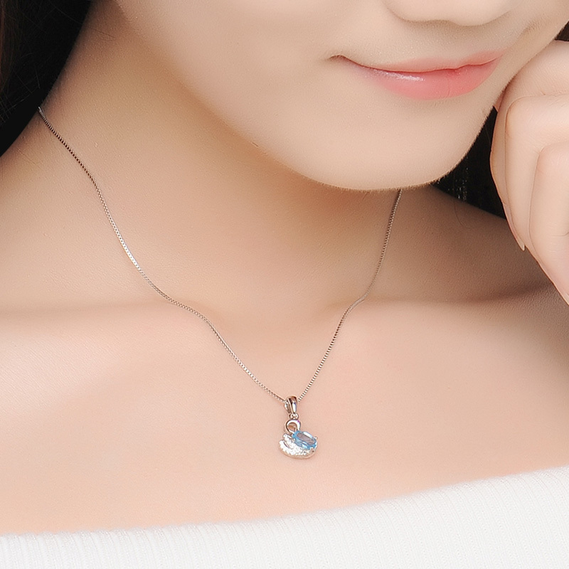 蒂蔻时尚优雅小天鹅银吊坠项链女款托帕石镶嵌925银挂坠套链情人节