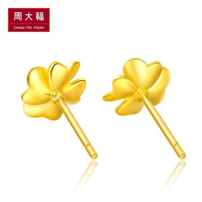 周大福花月佳期幸运四叶草黄金耳钉计价（足金工费88元）F203923